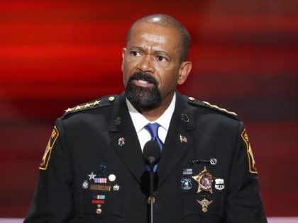 In this July 18, 2016, file photo, Milwaukee County, Wis. Sheriff David Clarke speaks at t