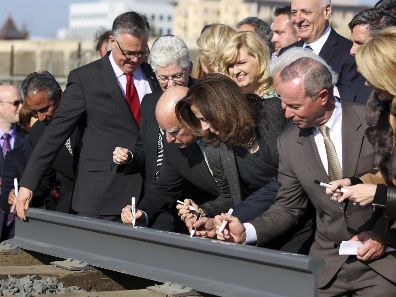 Signing high-speed rail track (Gary Kazanjian / Associated Press)