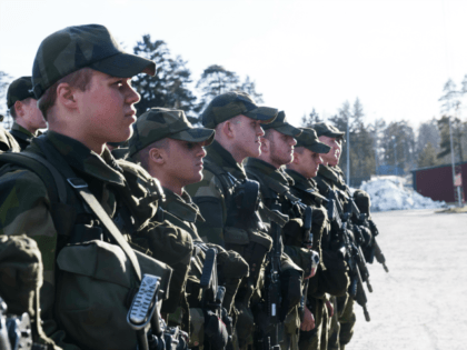 Young recruits are pictured during an inspection on March 2, 2017 at the regiment in Enkoping, 70 km north-west of Stockholm.