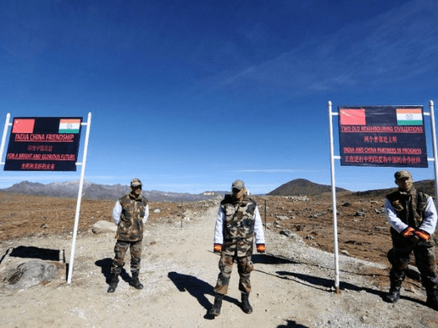 Indian military personnel guard Bumla pass on the India-China border, in north-eastern Arunachal Pradesh state