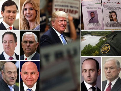 President Donald Trump and warring White House factions on immigration policy: Jared Kushner, Ivanka Trump, Reince Priebus, Mike Pence, Gary Cohn, and H.R. McMaster vs. Stephen Miller, Jeff Sessions, border patrol agents, and "Angel" families who have lost loved ones murdered by illegal immigrants.