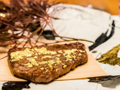 gold-flaked steak from Hiroshi restaurant in Silicon Valley