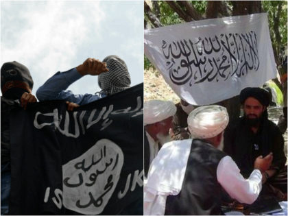 Islamic State flag and Taliban flag