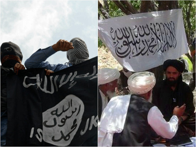 Islamic State flag and Taliban flag