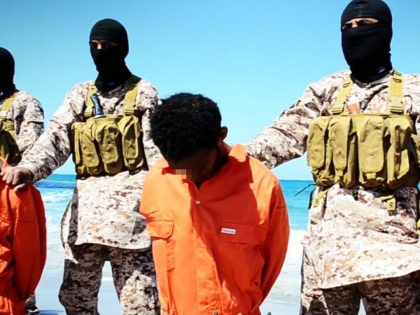 An image grab taken on April 19, 2015 from a video reportedly released by the Islamic State (IS) group through Al-Furqan Media, one of the Jihadist platforms used by the militant organisation on the web, purportedly shows men described as Ethiopian Christians captured in Libya kneeling on the ground in …