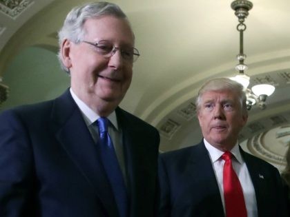 WASHINGTON, DC - NOVEMBER 10: Senate Majority Leader Mitch McConnell (L), walks with President-elect Donald Trump at the U.S. Capitol for a meeting November 10, 2016 in Washington, DC. Earlier in the day president-elect Trump met with U.S. President Barack Obama at the White House. (Photo by Mark Wilson/Getty Images)