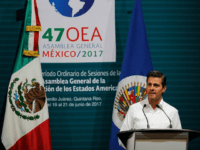 Mexico's President Enrique Pena Nieto Mexico's President Enrique Pena Nieto speaks during the opening of the 2017 General Assembly of the Organization of the American States in Cancun, Mexico, on June 19, 2017.