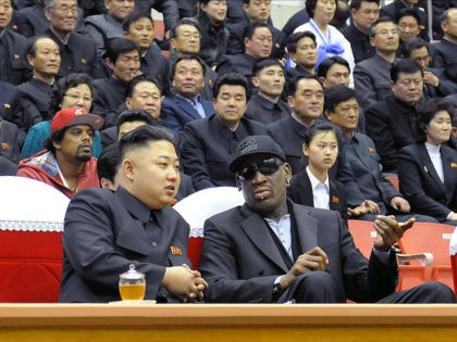 Kim Jong Un and Dennis Rodman discuss the issues of the day. (KCNA/AFP/GETTY IMAGES)
