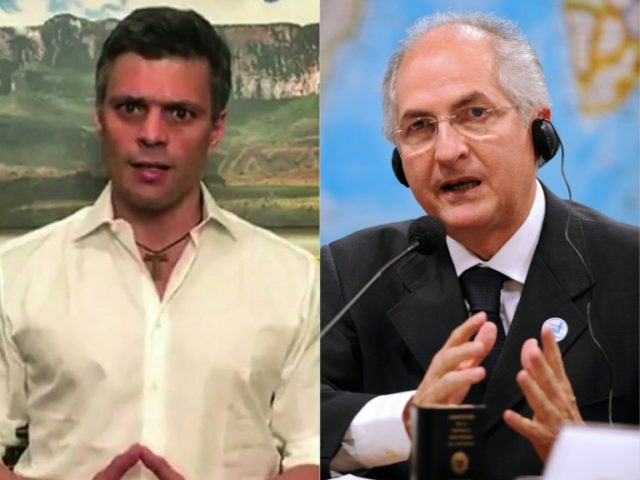 Venezuelan opposition leaders Leopoldo Lopez (L) and Antonio Ledezma -- who were both unde