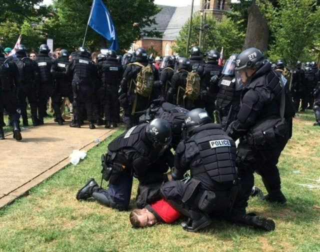 In this twitter hand-out photo courtesy of the Virginia State Police, arrests are being ma