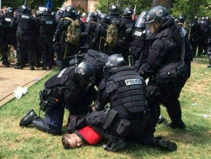 In this twitter hand-out photo courtesy of the Virginia State Police, arrests are being ma
