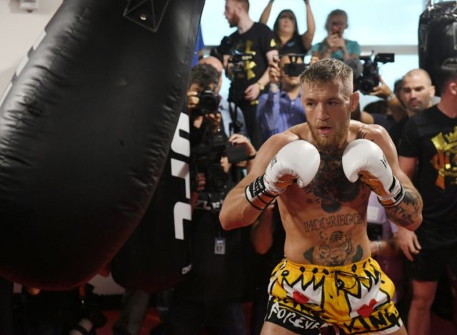 UFC lightweight champion Conor McGregor holds a media workout in Las Vegas, ahead of his f