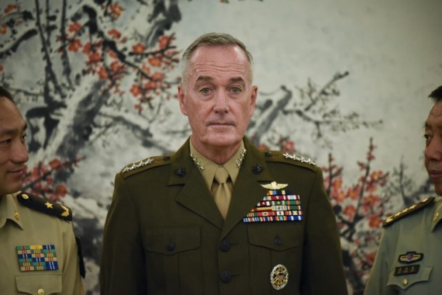 Chairman of the US Joint Chiefs of Staff, General Joseph Dunford (C), says peace with Nort