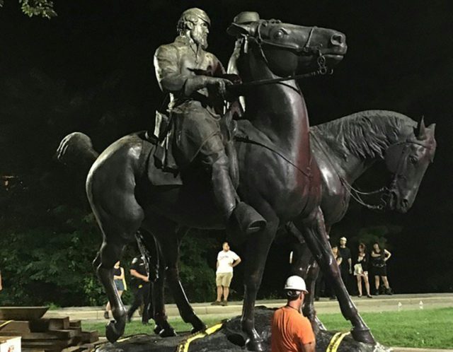 Statues of Confederate generals Robert E. Lee and Thomas "Stonewall" Jackson were removed