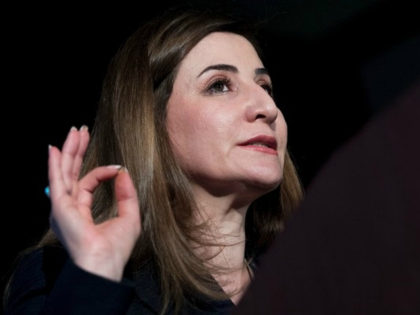 Vian Dakhil, an Iraqi lawmaker and internationally renowned activist who has been called the militant group ISIS's 'most wanted' woman, gives a speech after receiving the Lantos Human Rights Prize on Capitol Hill in Washington, DC, February 8, 2017. / AFP / JIM WATSON (Photo credit should read JIM WATSON/AFP/Getty …