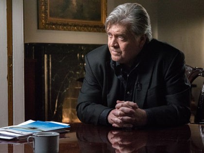Steve Bannon, executive chairman of Breitbart News, speaks with CBS News' Charlie Rose for