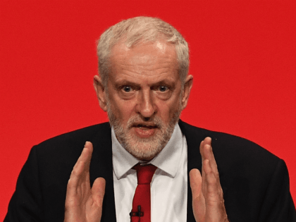 BRIGHTON, ENGLAND - SEPTEMBER 27: Labour Leader Jeremy Corbyn addresses delegates on the f