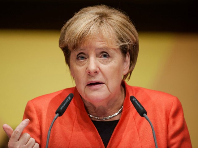 German Chancellor Angela Merkel gives a speech during a local party congress of her conser