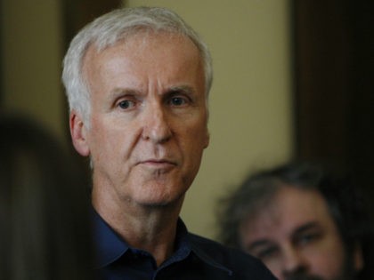 In this Jan. 14, 2015, file photo, movie director James Cameron talks to reporters at an e