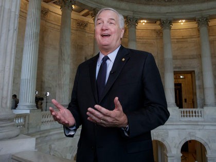 FILE - In this March 3, 2017 file photo, Sen. Luther Strange, R-Ala., who replaced Attorney General Jeff Sessions in the Senate, does a TV interview on Capitol Hill in Washington. President Donald Trump is endorsing Alabama Sen. Luther Strange in a special primary election next week. The presidential endorsement …