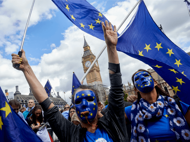 Pro-EU demonstrators rally during the People's March for Europe against Brexit in Par