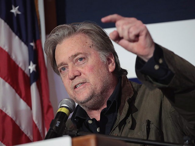 MONTGOMERY, AL - SEPTEMBER 26: Former advisor to President Donald Trump and executive chairman of Breitbart News, Steve Bannon introduces Roy Moore, Republican candidate for the U.S. Senate in Alabama, at an election-night rally on September 26, 2017 in Montgomery, Alabama. Moore, former chief justice of the Alabama supreme court, …