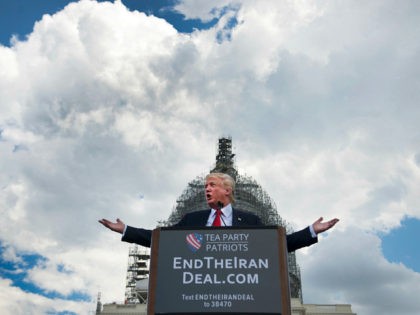 WASHINGTON, DC - SEPTEMBER 9: Donald Trump speaks at a the Stop The Iran Nuclear Deal protest in front of the U.S. Capitol in Washington, DC on September 9, 2015. Notables at the protest were Ted Cruz, Donald Trump, Sarah Palin, Duck Dynasty's Phil Robertson. The event was organized by …
