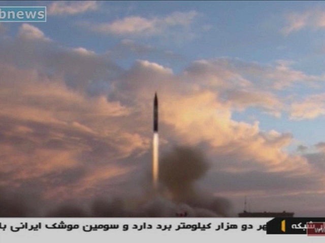 An Iranian TV grab taken on September 23, 2017 shows a Khoramshahr missile being launched from an undisclosed location, a day after the said missile was first displayed at a military parade in Tehran (AFP Photo/Handout)