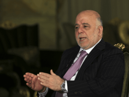 Iraq's Prime Minister Haider al-Abadi speaks during an interview with the Associated Press