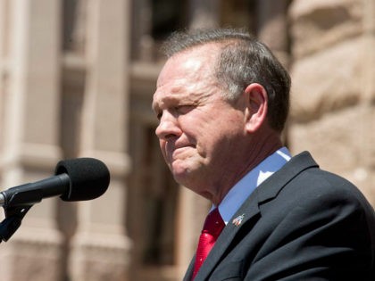Controversial Alabama Supreme Court Chief Justice Roy Moore speaks at a rally of conservat