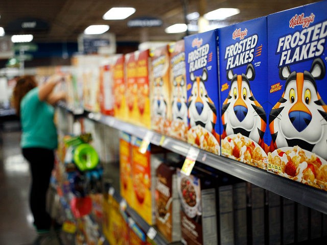 Kellogg Co. Frosted Flakes cereal is displayed for sale inside a Kroger Co. grocery store in Louisville, Kentucky, U.S., on Wednesday, June 14, 2017. Kroger Co. is scheduled to release earnings on June 15. Photographer: Luke Sharrett/Bloomberg via Getty Images
