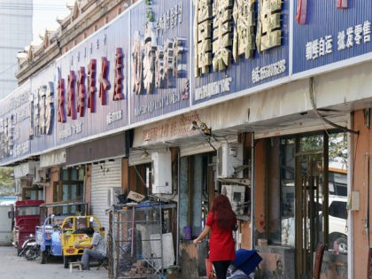 Photo taken Sept. 4, 2017, shows stores selling North Korean seafood in Hunchun, a Chinese