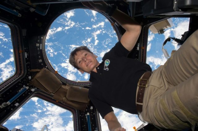 NASA astronaut Peggy Whitson is pictured aboard the International Space Station in this un