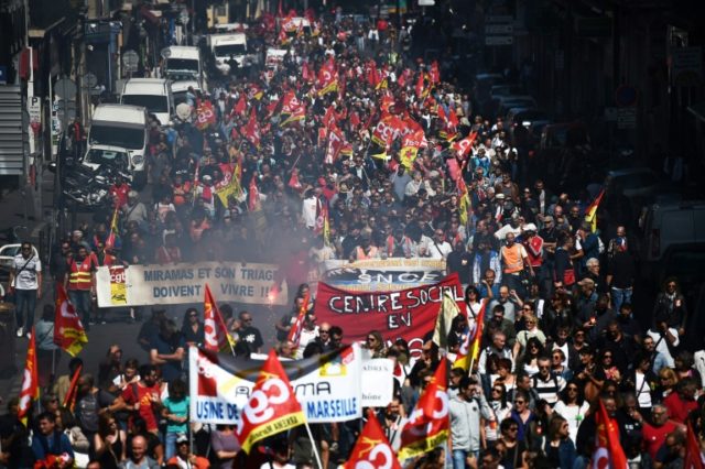 Marchers in the southern French city of Marseille protest against French President Macron'