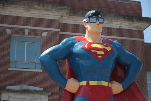 Superman -- seen here preparing for the solar eclipse -- has a new mission protecting hard