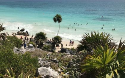 Tourists visit Tulum National Park in Mexico's Quintana Roo state, part of the so-called Riviera Maya, a stretch of pristine beaches on the country's southeastern coast