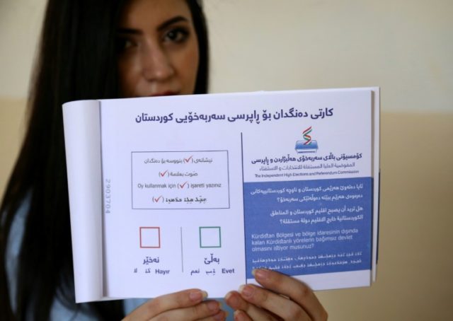 Yes or no: an employee with the Kurdish electoral commission in Arbil shows a ballot book