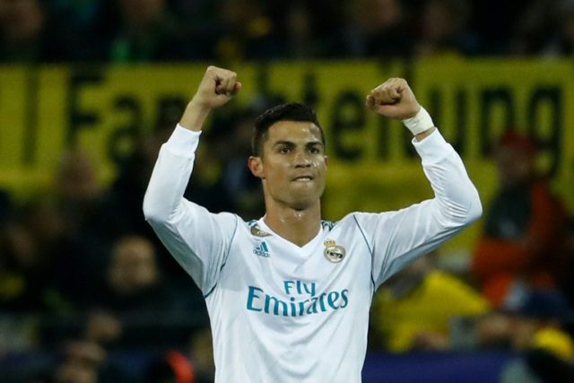 Real Madrid's forward Cristiano Ronaldo celebrates scoring during the UEFA Champions Leagu