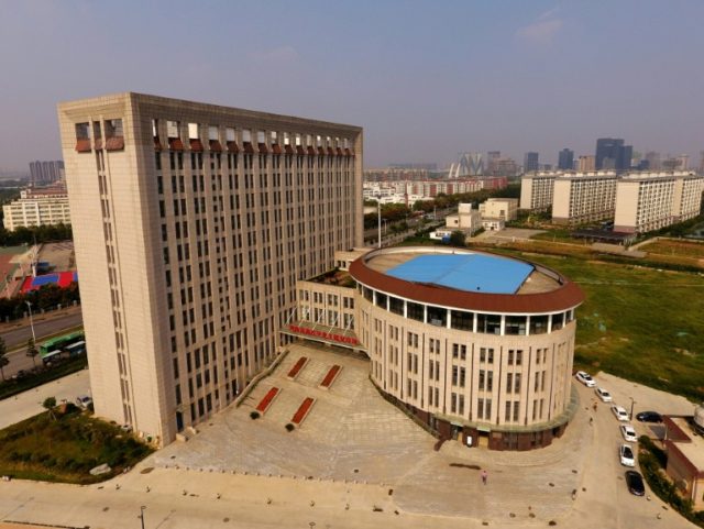 An aerial view of the university building, said by critics to resemble a giant toilet
