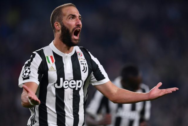 Juventus' Gonzalo Higuain celebrates after scoring during their match against Olympiacos o