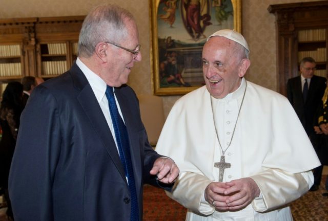 Pope Francis talks with Peruvian President Pedro Pablo Kuczynski at the Vatican. Where the