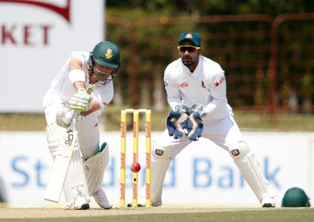 South Africa batsman Dean Elgar plays a shot during the first day of the first Test agains