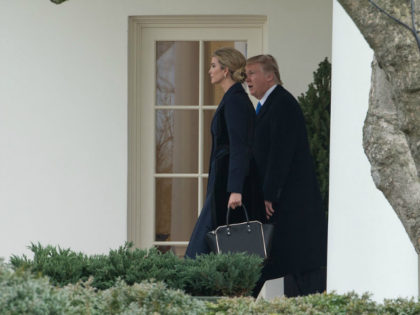 US President Donald Trump and his daughter Ivanka walk out of the Oval Office at the White