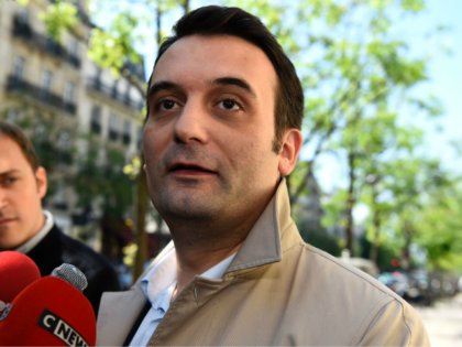 French far-right Front National (FN) party Vice-President Florian Philippot answers journalists' questions outside the 'L'Escale', the party's headquarters in Paris, on May 9, 2017. / AFP PHOTO / bertrand GUAY (Photo credit should read BERTRAND GUAY/AFP/Getty Images)