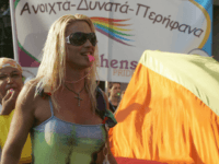Greece Pride Parade Athens, GREECE: Athenian gays and lesbians parade in the city during the 2nd Athens Gay Pride in the Greek capital 24 June 2006. Thousands of demonstrators took to the streets of the city calling for the right to civil marriage for same-sex couples. AFP PHOTO/LOUISA GOULIAMAKI (Photo credit should read …