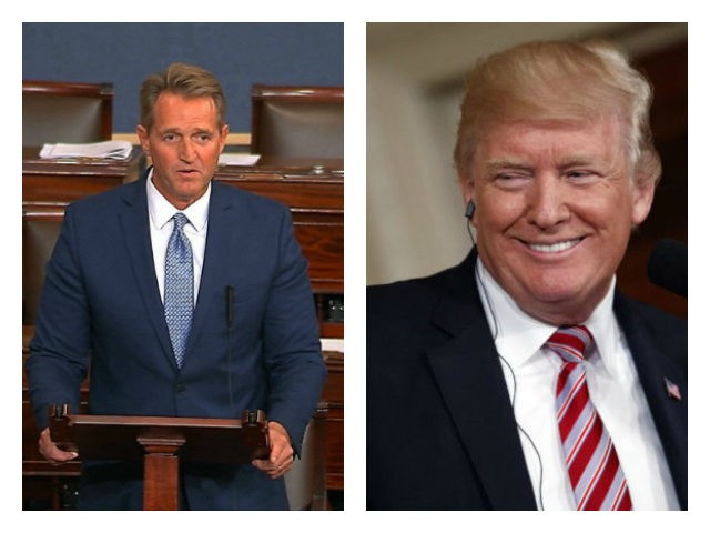 L: Sen. Jeff Flake announces on Oct. 24, 2017, that he will not seek re-election. R: Trump