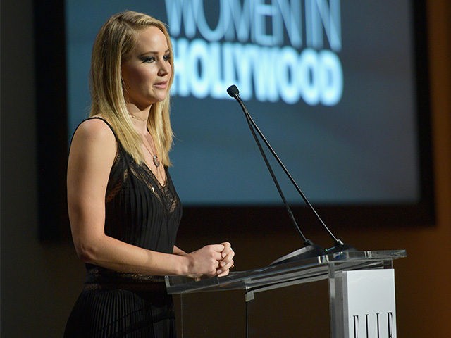 LOS ANGELES, CA - OCTOBER 16: Honoree Jennifer Lawrence accepts award onstage at ELLE's 24