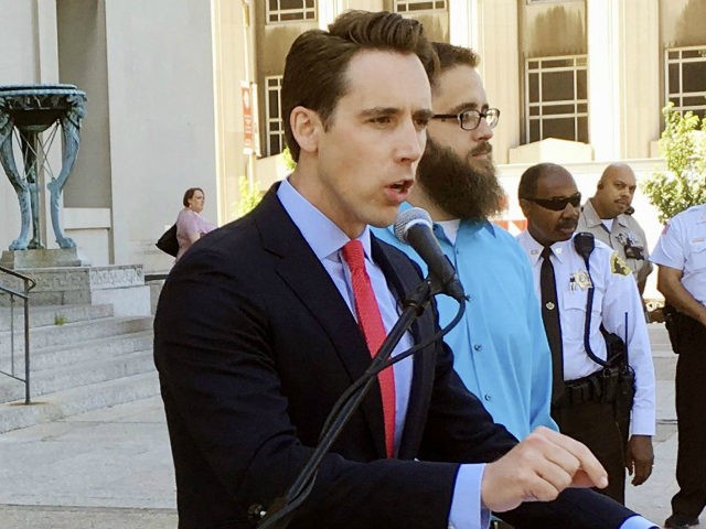In this June 21, 2017 file photo, Missouri Attorney General Josh Hawley speaks at a news c