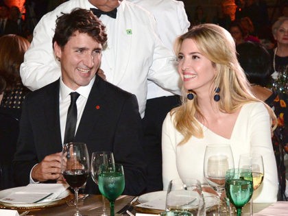 Prime Minister Justin Trudeau and wife Sophie Gregoire Trudeau converse with guests, inclu