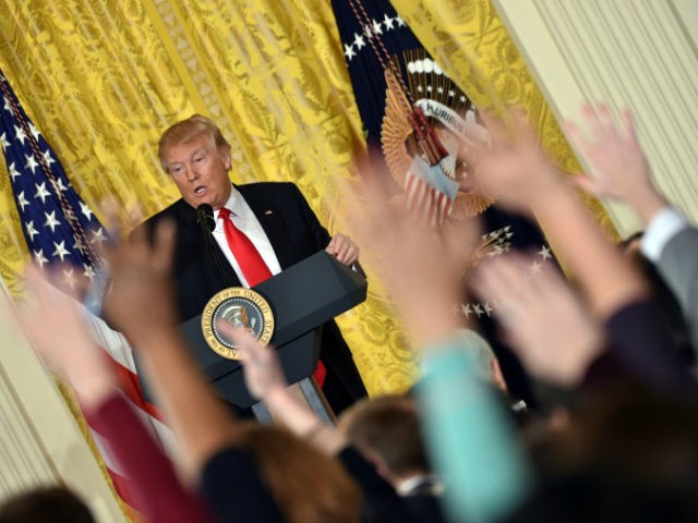 President Donald Trump speaks during a press conference at the White House in Washington,